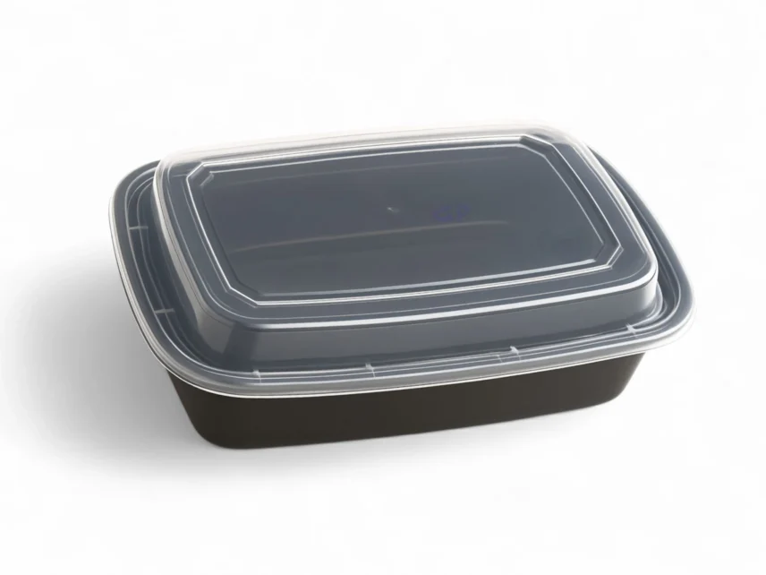علب مستطيل اسود بغطاء شفاف 16oz