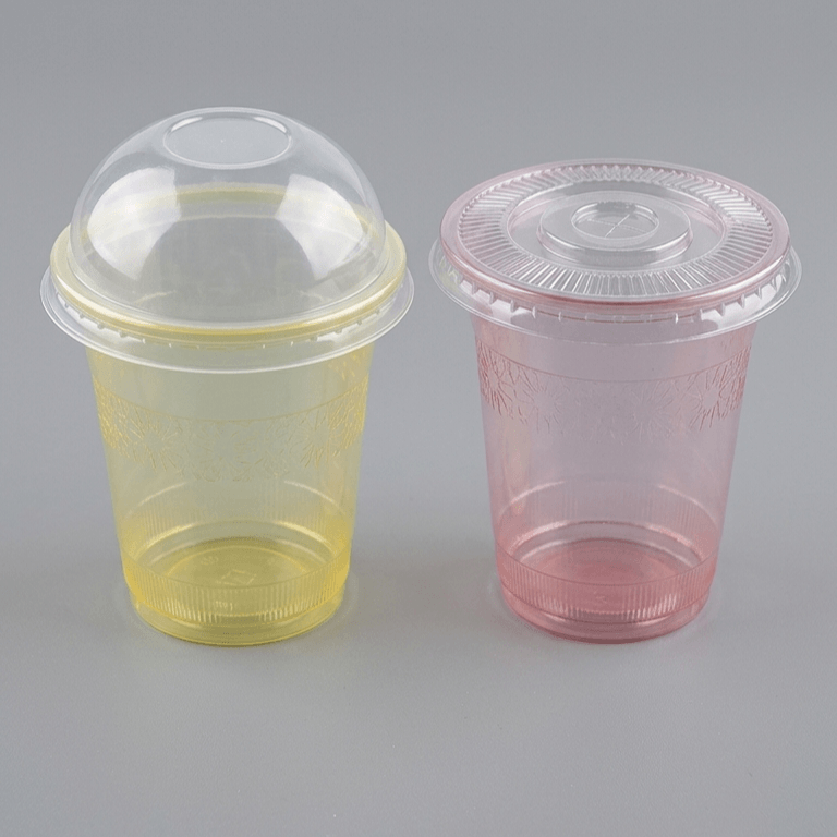 اكواب شفافة ملونة بغطاء (مسطح - قبة) 7 oz
